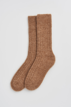 Biscuit Beige Ultra Soft Alpaca Ribbed Bed Socks