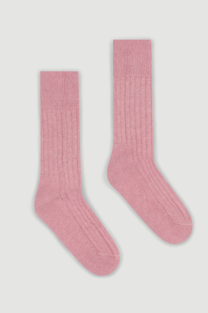 Sherbet Pink Ultra Soft Alpaca Ribbed Bed Socks