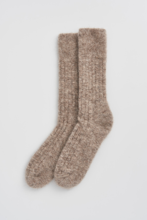 Hare Grey Ultra Soft Alpaca Ribbed Bed Socks