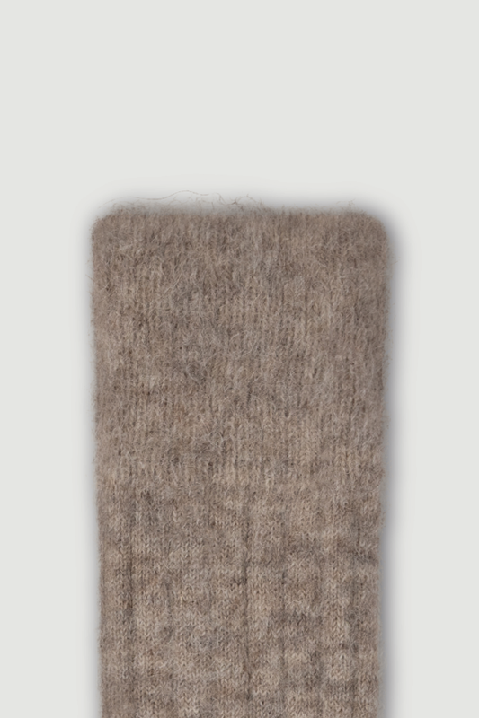 Close-up of the top of an oatmeal ultra soft alpaca ribbed bed sock