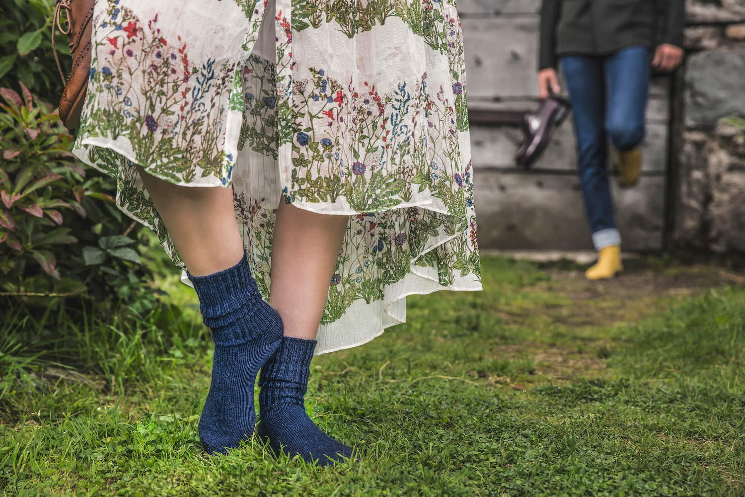 mohair socks blue on a women