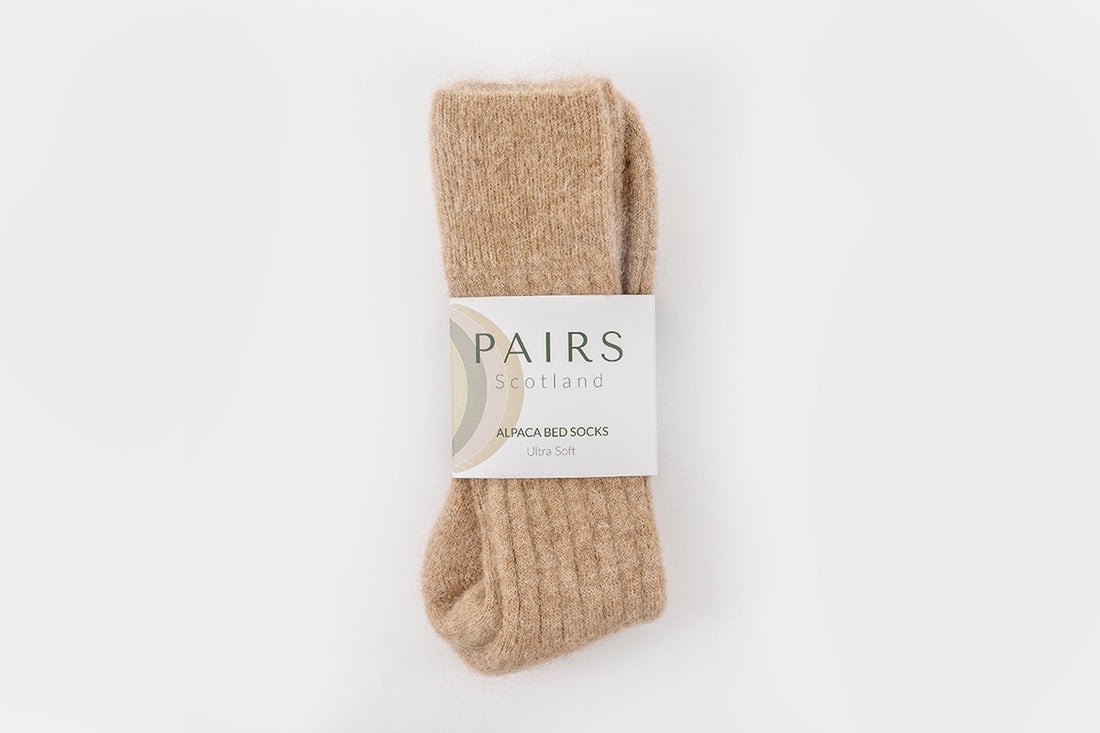 Ultra Soft Ribbed Fawn Alpaca Bed Socks